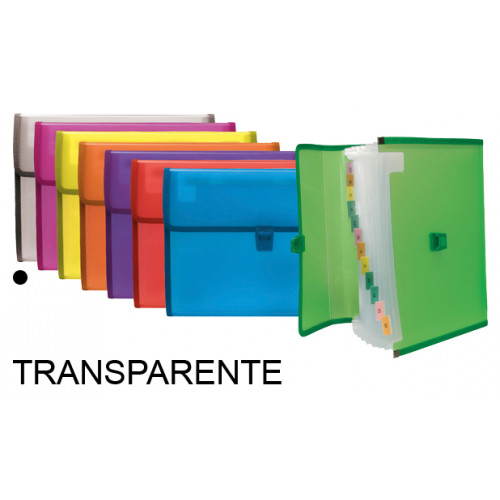 Carpeta clasificadora con fuelle grafoplas blackline folio, 13 departamentos, cierre con broche, transparente