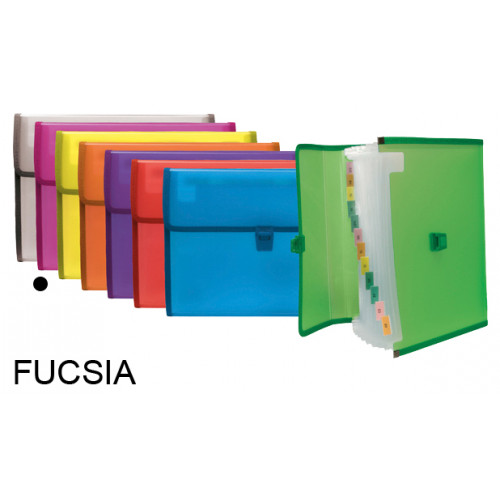 Carpeta clasificadora con fuelle grafoplas blackline folio, 13 departamentos, cierre con broche, fucsia