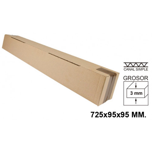 Caja para embalar - tubo, canal simple de 3 mm. q-connect, 725x95x95 mm. marrón