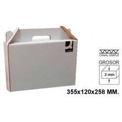 Caja para embalar - maletín, canal simple de 3 mm. q-connect, 355x120x258 mm. blanco