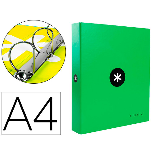 Carpeta de 4 anillas mixtas de 40 mm. antartik, din a4, verde flúor