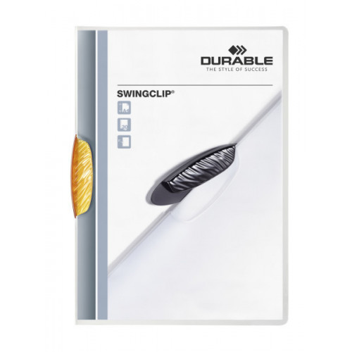 Dossier en pvc con pinza de plástico durable swingclip 30, din a4, naranja