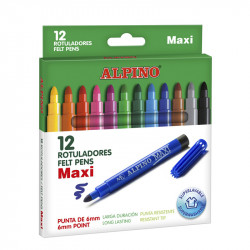 Rotulador escolar alpino maxi, colores surtidos, estuche de 12 uds.
