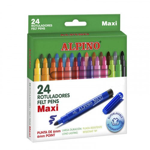 Rotulador escolar alpino maxi, colores surtidos, estuche de 24 uds.