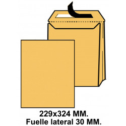 Bolsa fuelle con tira de silicona liderpapel 229x324x30 mm. kraft, 120 grs/m². marrón, caja de 50 uds.