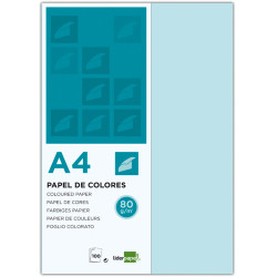Papel liderpapel color en formato din a-4 de 80 grs/m². color celeste, paquete de 100 hojas.