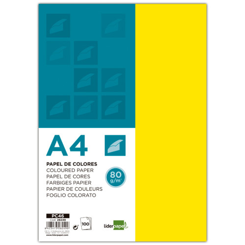 Papel liderpapel color, din a4, 80 grs/m². limón, paquete de 100 hojas