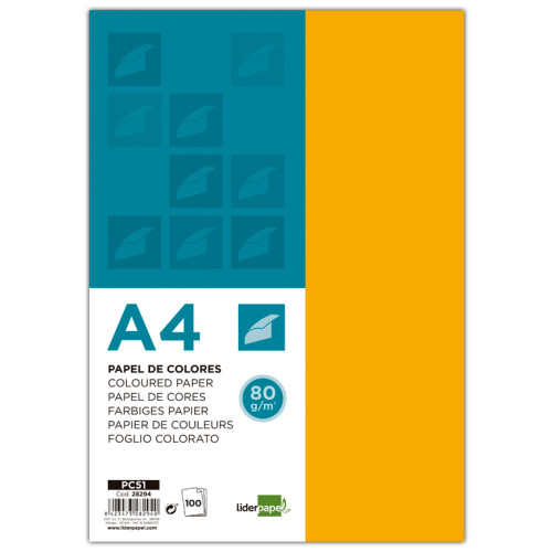 Papel liderpapel color, din a4, 80 grs/m². naranja, paquete de 100 hojas