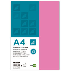 Papel liderpapel color en formato din a-4 de 80 grs/m². color rosa, paquete de 100 hojas.