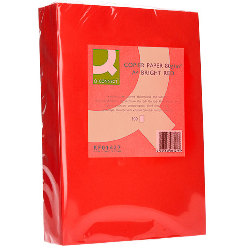 Papel q-connect color, din a4, 80 grs/m². rojo intenso, paquete de 500 hojas