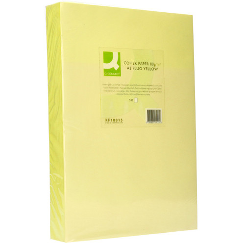 Papel q-connect color, din a3, 80 grs/m². amarillo neón, paquete de 500 hojas