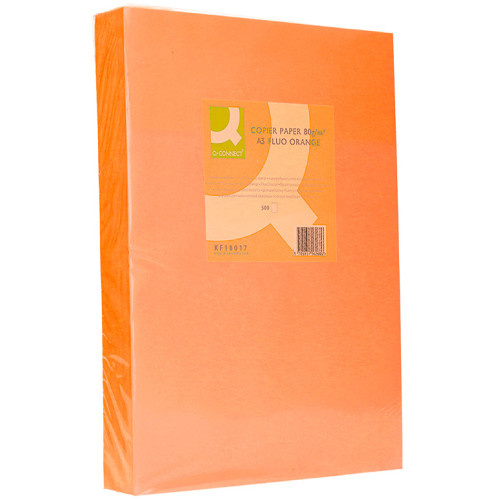 Papel q-connect color, din a3, 80 grs/m². naranja neón, paquete de 500 hojas