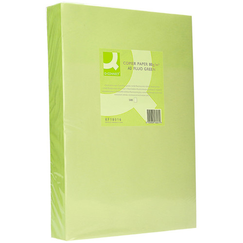 Papel q-connect color, din a3, 80 grs/m². verde neón, paquete de 500 hojas