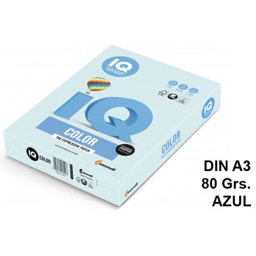 Papel iq color pálido, din a3, 80 grs/m². azul, paquete de 500 hojas