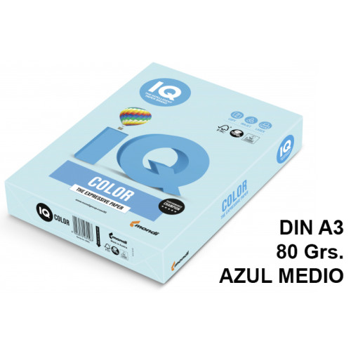 Papel iq color pálido azul medio en formato din a-3 de 80 grs. paquete de 500 hojas.