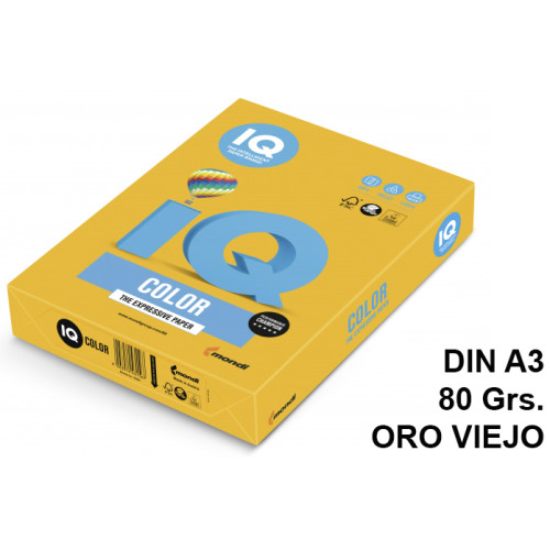 Papel iq color medio oro viejo en formato din a-3 de 80 grs. paquete de 500 hojas.
