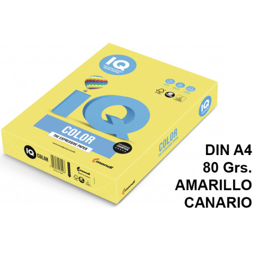 Papel iq color intenso, din a4, 80 grs/m². amarillo canario, paquete de 500 hojas