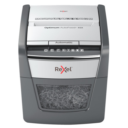 Destructora de papel rexel auto+ 45x autoalimentación corte en partículas.