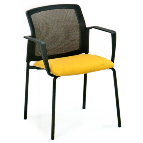 Silla para colectividades logan malla, asiento tapizado, respaldo malla, brazos de polipropileno, 4 patas en epoxy negro