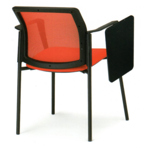 Silla para colectividades logan malla, asiento tapizado, respaldo malla, brazos y pala de polipropileno, 4 patas en epoxy negro