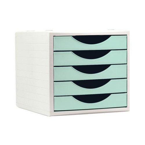 Módulo archivo 2000 archivotec serie 4000 ps, 340x270x260 mm. 5 cajones de 38 mm. gris/verde pastel