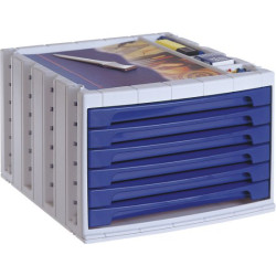 Módulo archivo 2000 archivotec serie 6000, 370x305x215 mm. 6 cajones de 24 mm. gris / azul