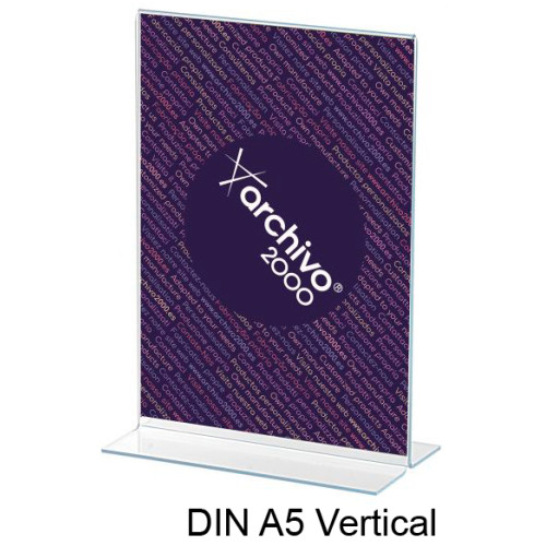Expositor de sobremesa en forma de T archivo 2000 premium, din a5 vertical, poliestireno transparente