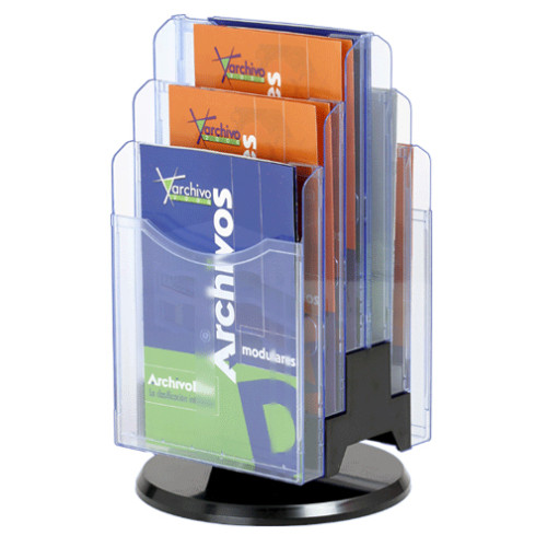 Expositor de sobremesa giratorio archivo 2000 archiplay, din a4 vertical, 6 compartimentos, azul transparente