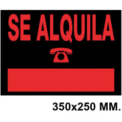 Cartel anunciador " se alquila " archivo 2000, 350x250 mm. naranja fluorescente / negro