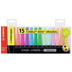 Marcador fluorescente stabilo boss original, colores surtidos, estuche de 15 uds.