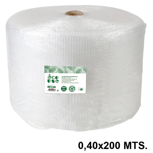 Bobina de plástico con burbujas de aire liderpapel ecouse, 30% plástico reciclado, 0,40x200 mts.