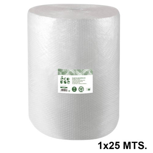 Bobina de plástico con burbujas de aire liderpapel ecouse, 30% plástico reciclado, 1x25 mts.