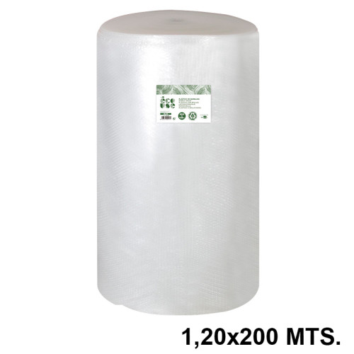 Bobina de plástico con burbujas de aire liderpapel ecouse, 30% plástico reciclado, 1,20x200 mts.