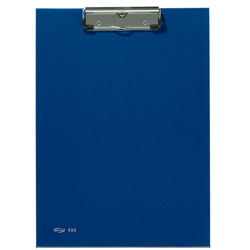 Carpeta con miniclip metálico pardo, base de cartón forrado en pvc, folio, azul