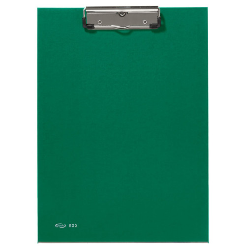 Carpeta con miniclip metálico pardo, base de cartón forrado en pvc, folio, verde