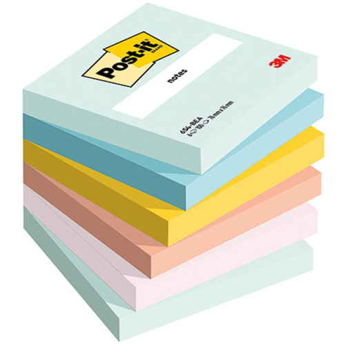 Bloc de notas adhesivas 3m post-it 654, 76x76 mm. colores surtidos beachside, pack de 6 blocs