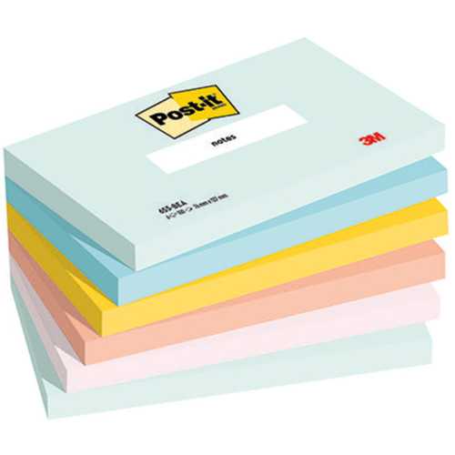 Bloc de notas adhesivas 3m post-it 655 76x127 mm. color fantasía, pack de 6 blocs.