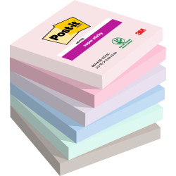 Bloc de notas adhesivas 3m post-it super sticky 654 76x76 mm. colores surtidos soulful, pack de 6 blocs.
