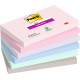 Bloc de notas adhesivas 3m post-it super sticky 655 76x127 mm. colores surtidos soulful, pack de 6 blocs.