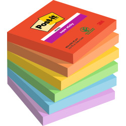 Bloc de notas adhesivas 3m post-it super sticky 654 76x76 mm. colores surtidos playful, pack de 6 blocs.