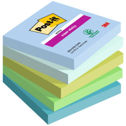 Bloc de notas adhesivas 3m post-it super sticky 654, 76x76 mm. colores surtidos oasis, pack de 5 blocs