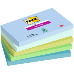 Bloc de notas adhesivas 3m post-it super sticky 655, 76x127 mm. colores surtidos oasis, pack de 5 blocs