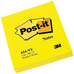 Bloc de notas adhesivas 3m post-it 654 76x76 mm. amarillo neón, pack de 6 blocs
