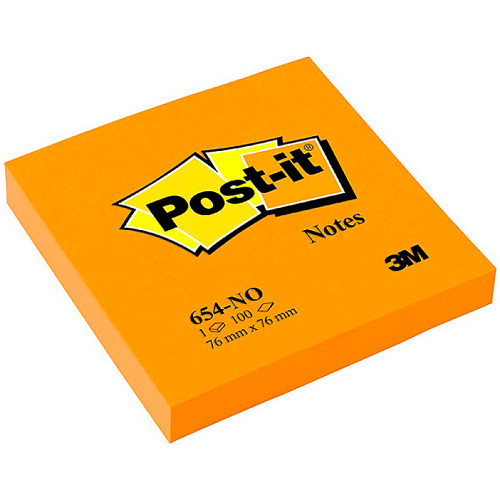 Bloc de notas adhesivas 3m post-it 654 76x76 mm. naranja neón, pack de 6 blocs