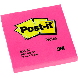 Bloc de notas adhesivas 3m post-it 654 76x76 mm. rosa, pack de 6 blocs