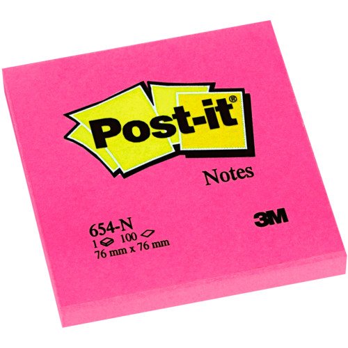 Bloc de notas adhesivas 3m post-it 654 76x76 mm. rosa, pack de 6 blocs