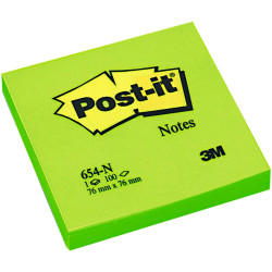 Bloc de notas adhesivas 3m post-it 654 76x76 mm. verde neón, pack de 6 blocs