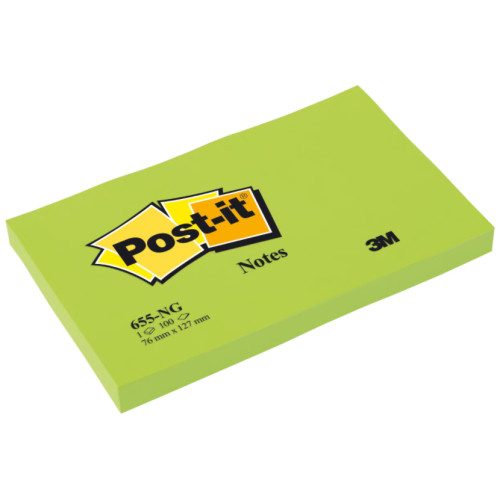 Bloc de notas adhesivas 3m post-it 655 76x127 mm. verde neón, pack de 6 blocs.