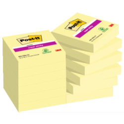 Bloc de notas adhesivas 3m post-it super sticky 622, 47,6x47,6 mm. canary yellow, pack de 12 blocs