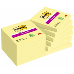 Bloc de notas adhesivas 3m post-it super sticky 654, 76x76 mm. canary yellow, pack de 12 blocs